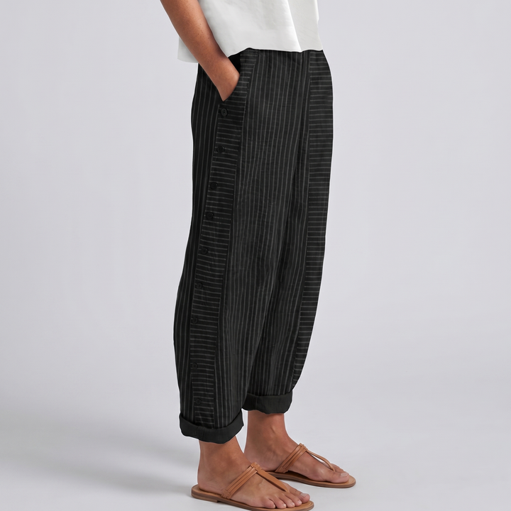 Kimberly | Stripe Panel Button Trousers