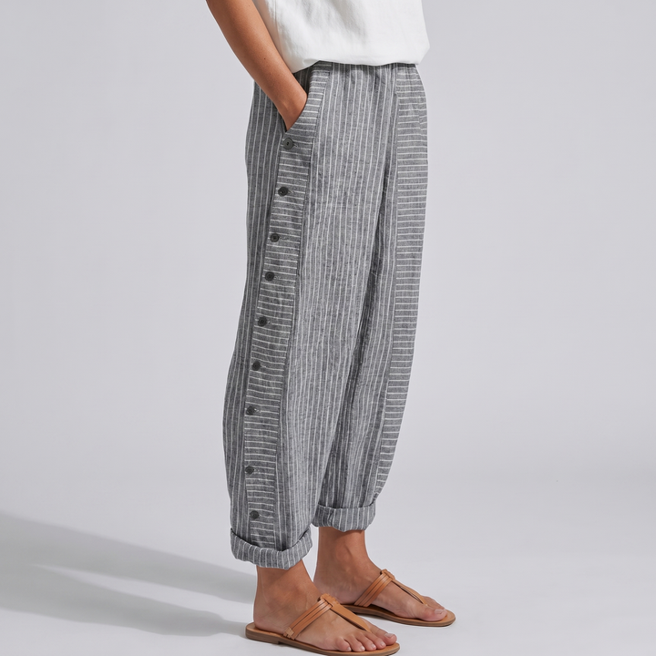 Kimberly | Stripe Panel Button Trousers